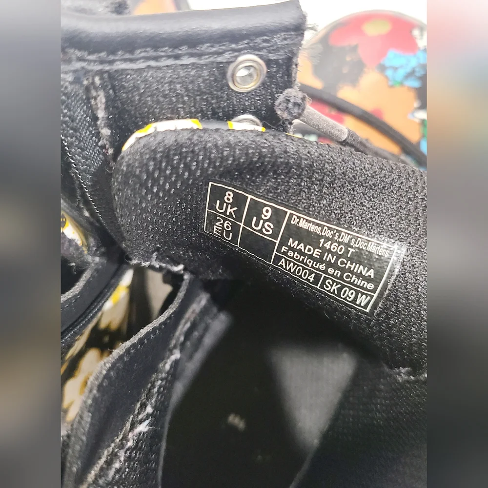 Dr. Martens Kids Floral Combat Boots in Black with Multicolor Flowers